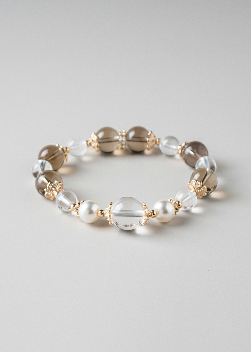 Aurora Grounding-Smoky & Clear Quartz Duo Bracelet