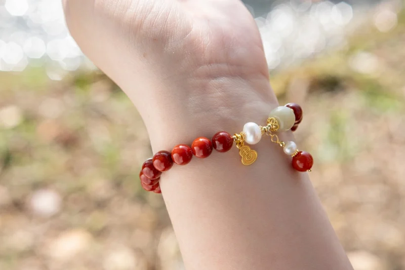 DSC02127-800px FuLu Blessing · Red Carnelian&Hetian Jade Bracelet