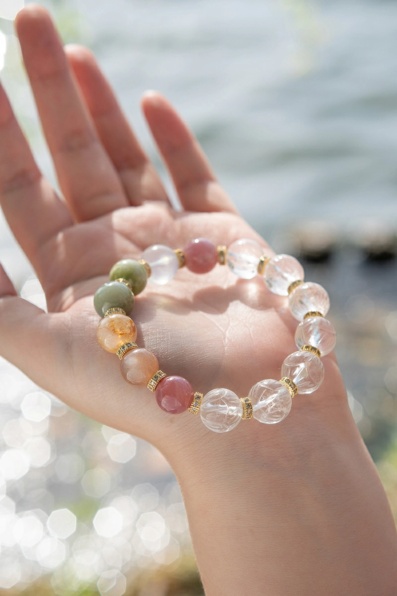DSC02159-800px Carved Lotus Clear Quartz Bracelet 7-Chakra Energy & Zen Jewelry