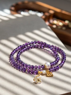 Double Loop Amethyst With Pearl Bracelet