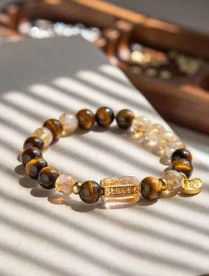 Golden Tiger's Eye & Citrine Gold Ingot Energy Bracelet