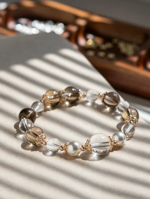 Aurora Grounding-Smoky & Clear Quartz Duo Bracelet