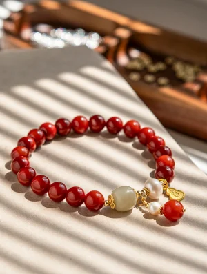 FuLu Blessing · Red Carnelian&Hetian Jade Bracelet