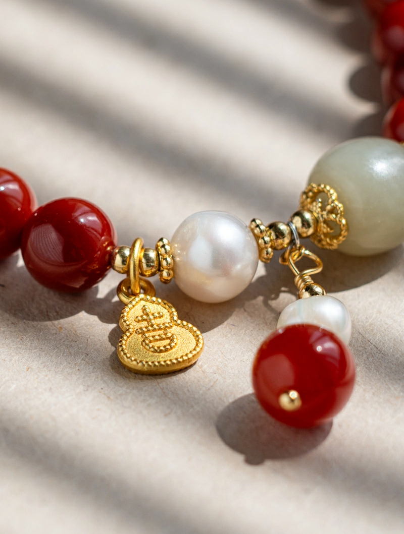 DSC02235 FuLu Blessing · Red Carnelian&Hetian Jade Bracelet