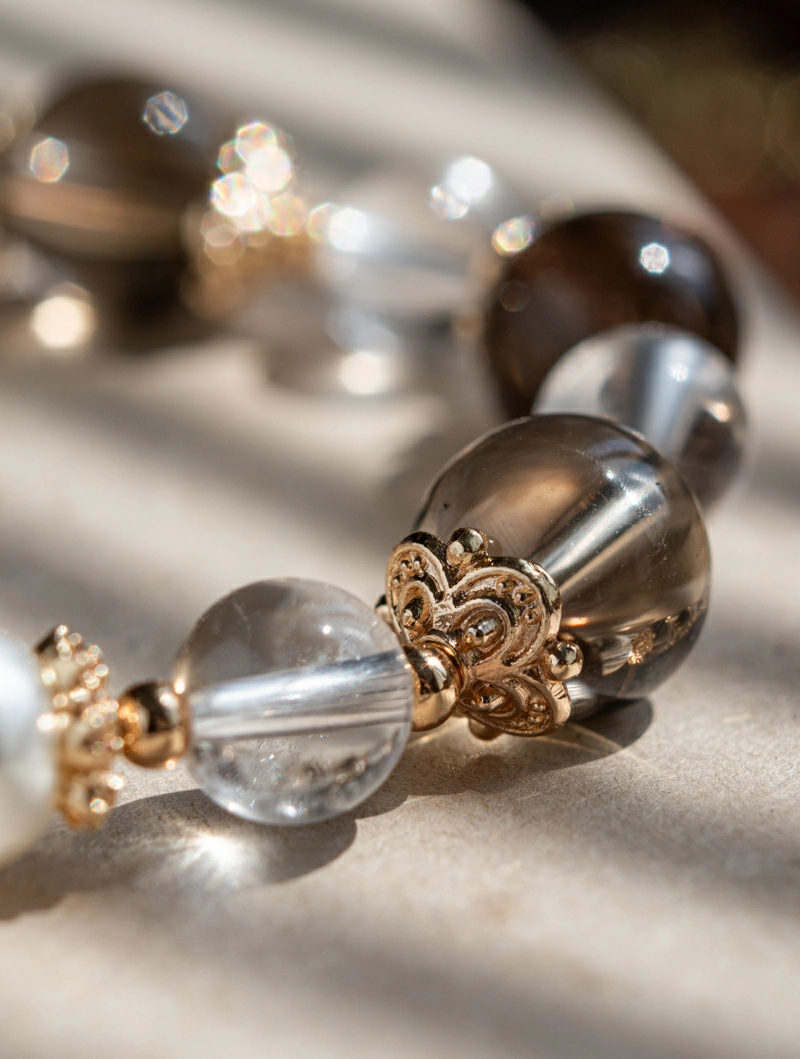 Aurora Grounding-Smoky & Clear Quartz Duo Bracelet