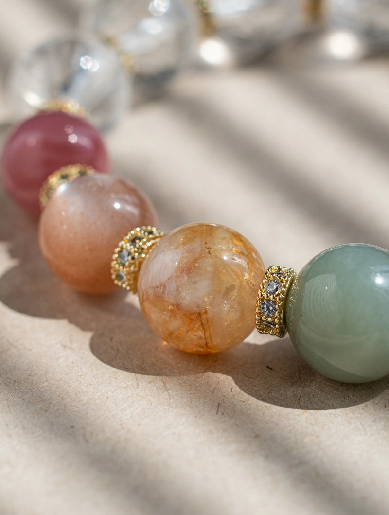 DSC02251 Carved Lotus Clear Quartz Bracelet 7-Chakra Energy & Zen Jewelry
